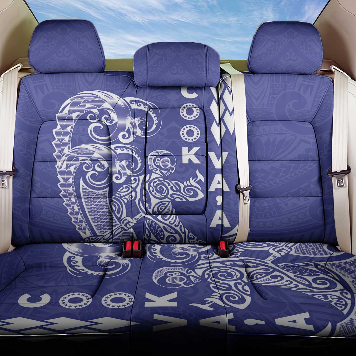 Cook Islands Vaa Polynesian Art Tattoo Back Car Seat Cover Blue Color