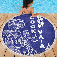 Cook Islands Va'a Polynesian Art Tattoo Beach Blanket Blue Color LT03 - Polynesian Pride