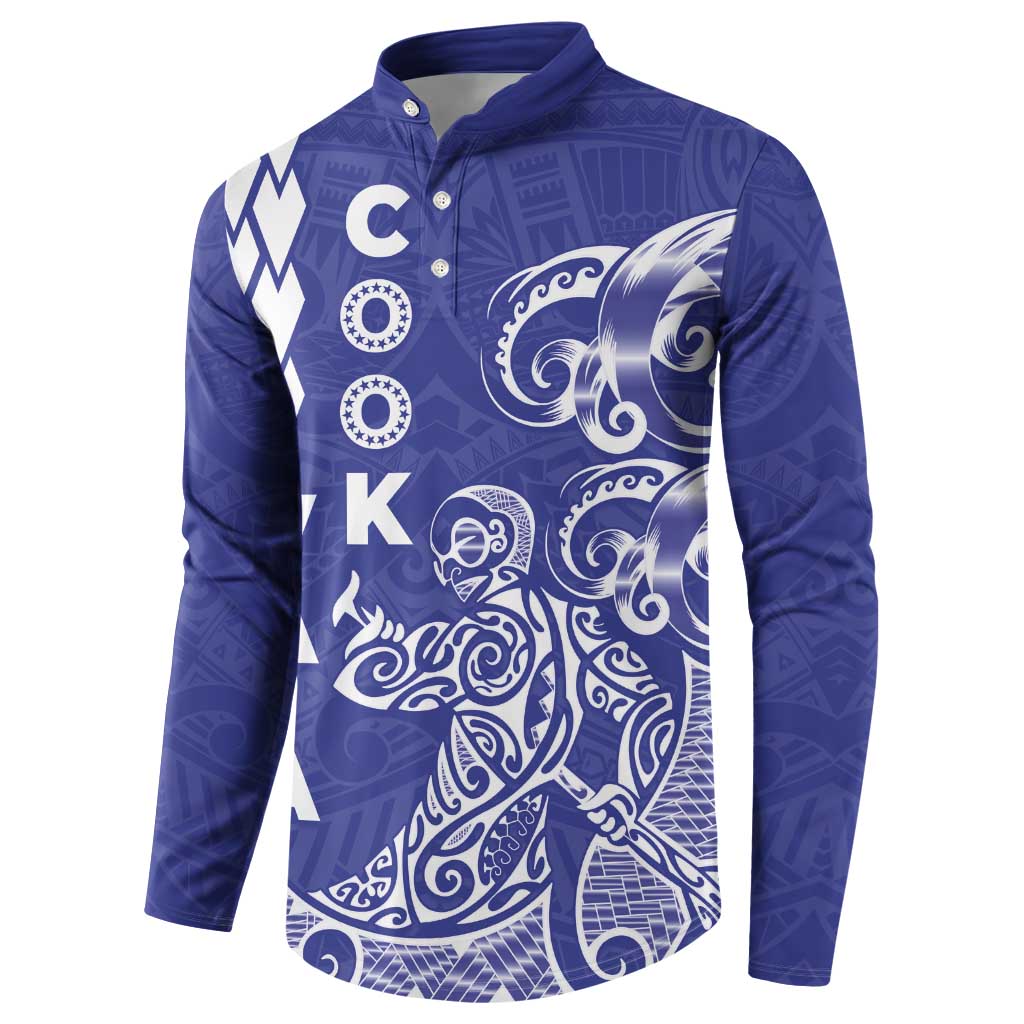 Cook Islands Va'a Polynesian Art Tattoo Button Sweatshirt Blue Color LT03 - Polynesian Pride