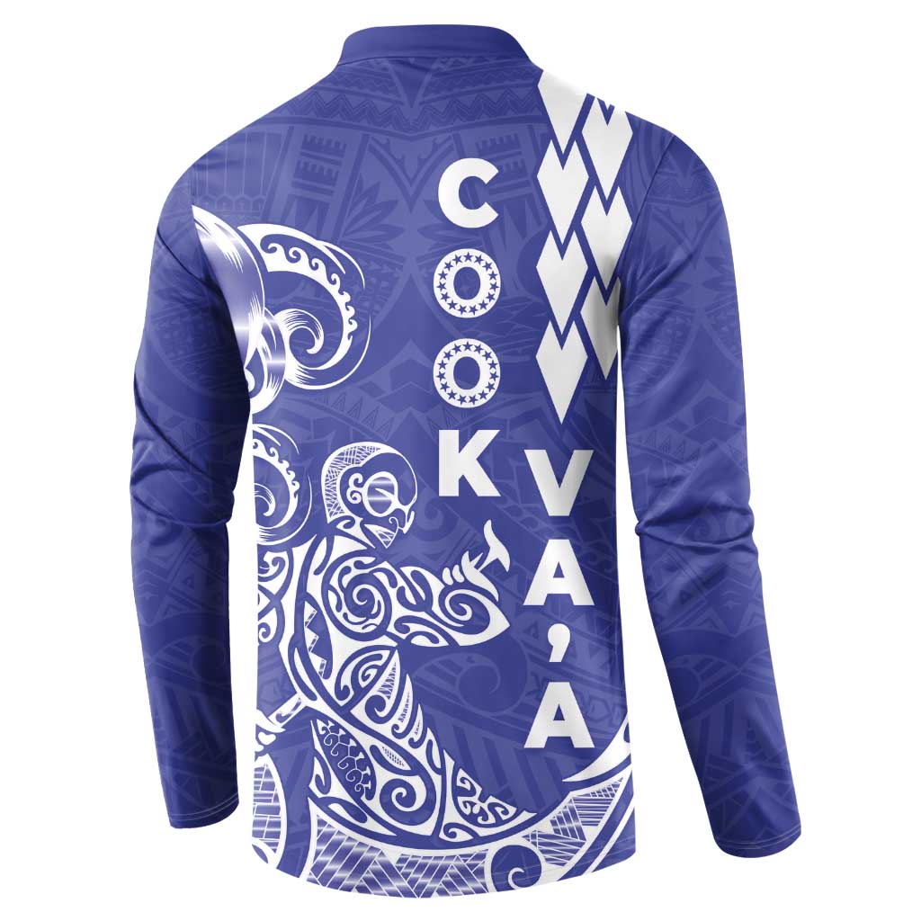 Cook Islands Va'a Polynesian Art Tattoo Button Sweatshirt Blue Color LT03 - Polynesian Pride