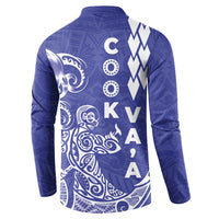 Cook Islands Va'a Polynesian Art Tattoo Button Sweatshirt Blue Color LT03 - Polynesian Pride