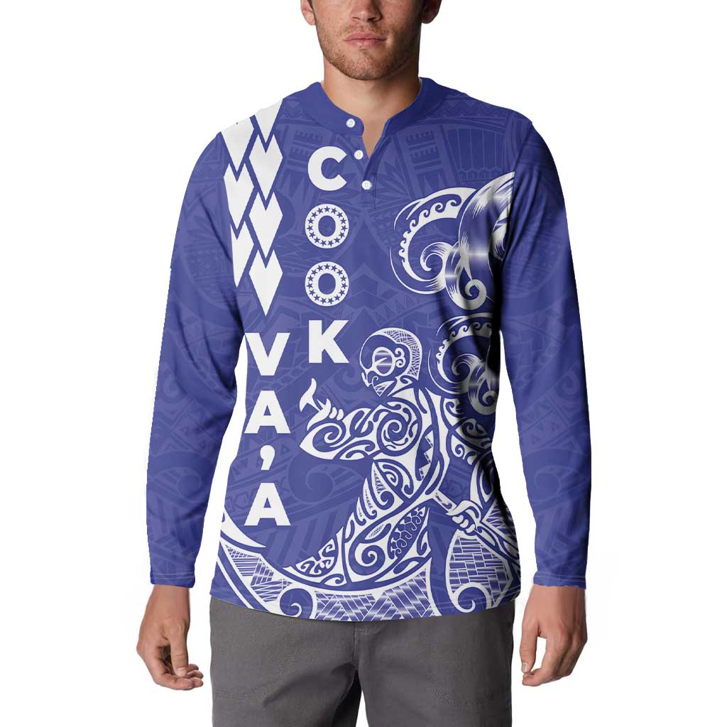 Cook Islands Va'a Polynesian Art Tattoo Button Sweatshirt Blue Color LT03 - Polynesian Pride