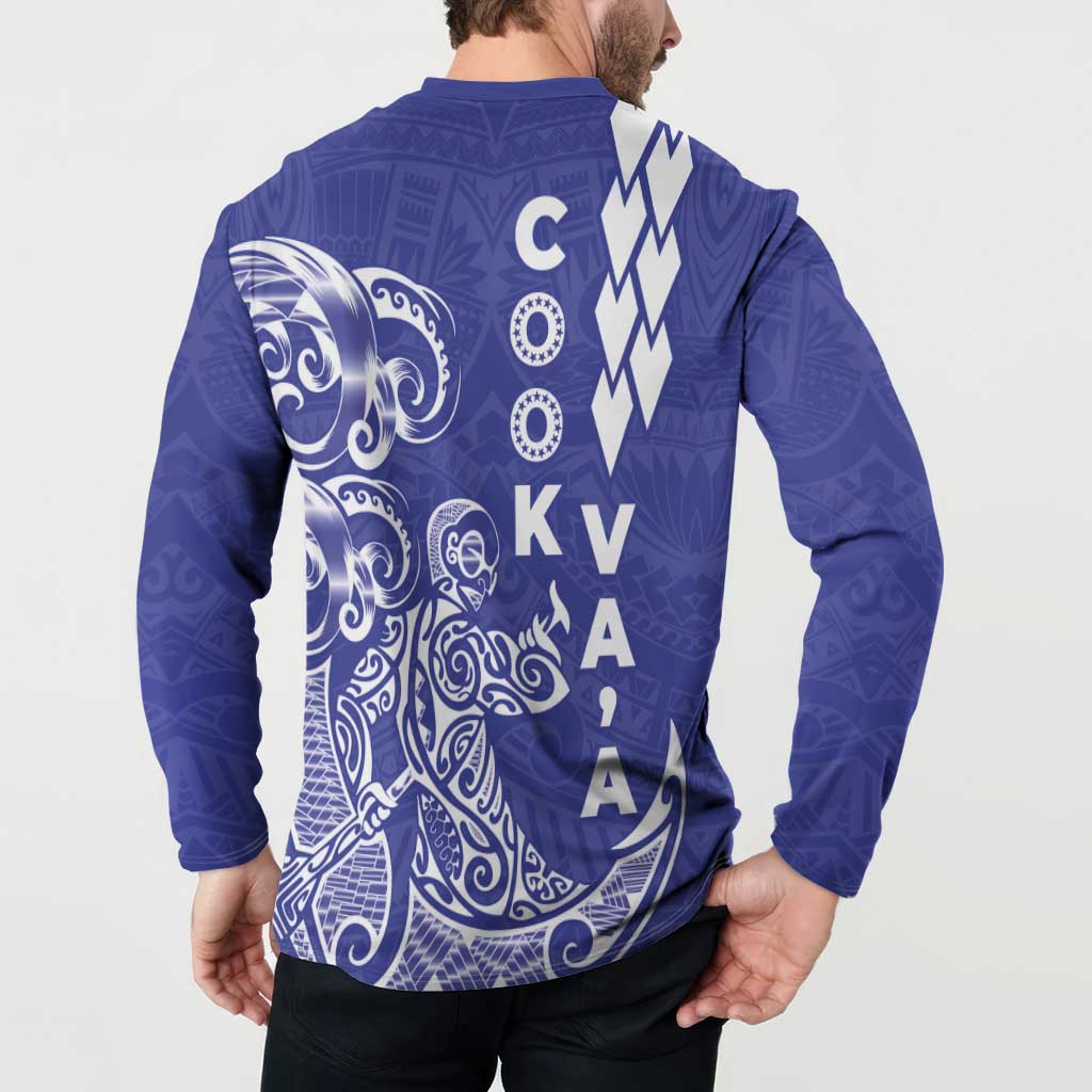 Cook Islands Va'a Polynesian Art Tattoo Button Sweatshirt Blue Color LT03 - Polynesian Pride