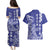 Cook Islands Vaa Polynesian Art Tattoo Couples Matching Puletasi and Hawaiian Shirt Blue Color