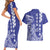 Cook Islands Vaa Polynesian Art Tattoo Couples Matching Short Sleeve Bodycon Dress and Hawaiian Shirt Blue Color