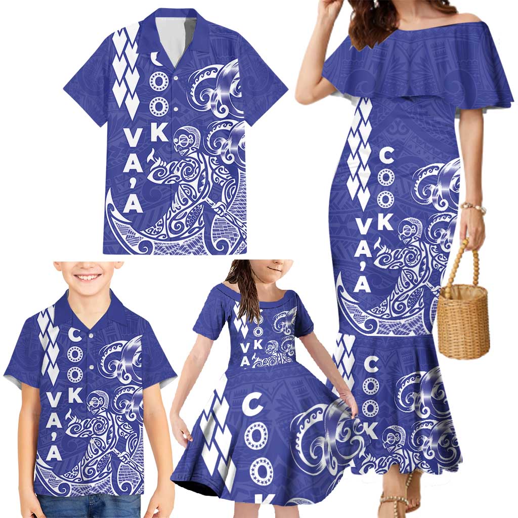 Cook Islands Vaa Polynesian Art Tattoo Family Matching Mermaid Dress and Hawaiian Shirt Blue Color