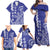 Cook Islands Vaa Polynesian Art Tattoo Family Matching Off Shoulder Maxi Dress and Hawaiian Shirt Blue Color