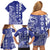 Cook Islands Vaa Polynesian Art Tattoo Family Matching Off Shoulder Short Dress and Hawaiian Shirt Blue Color