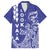 Cook Islands Vaa Polynesian Art Tattoo Family Matching Off Shoulder Short Dress and Hawaiian Shirt Blue Color