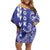 Cook Islands Vaa Polynesian Art Tattoo Family Matching Off Shoulder Short Dress and Hawaiian Shirt Blue Color