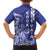 Cook Islands Vaa Polynesian Art Tattoo Family Matching Short Sleeve Bodycon Dress and Hawaiian Shirt Blue Color