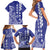 Cook Islands Vaa Polynesian Art Tattoo Family Matching Short Sleeve Bodycon Dress and Hawaiian Shirt Blue Color