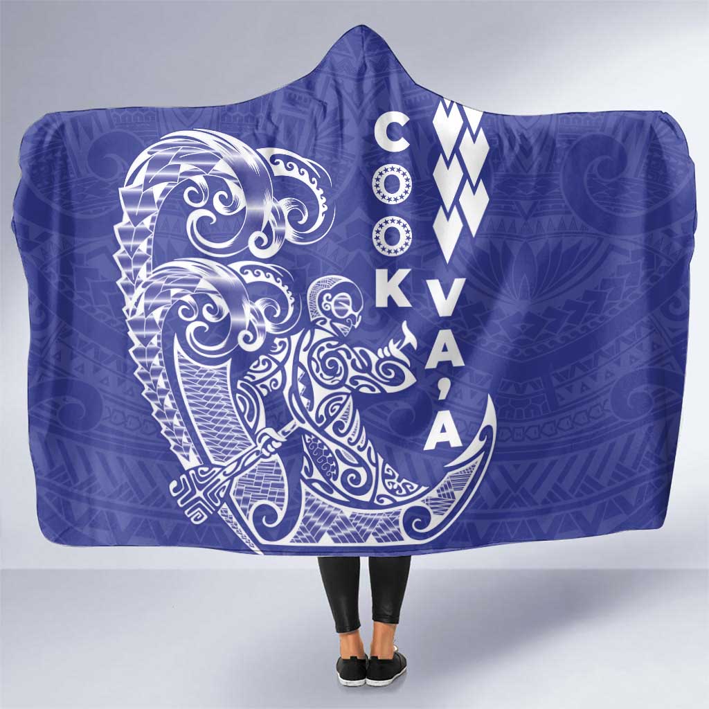 Cook Islands Vaa Polynesian Art Tattoo Hooded Blanket Blue Color