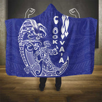 Cook Islands Va'a Polynesian Art Tattoo Hooded Blanket Blue Color LT03 - Polynesian Pride