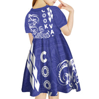 Cook Islands Vaa Polynesian Art Tattoo Kid Short Sleeve Dress Blue Color