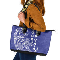 Cook Islands Va'a Polynesian Art Tattoo Leather Tote Bag Blue Color LT03 Blue - Polynesian Pride