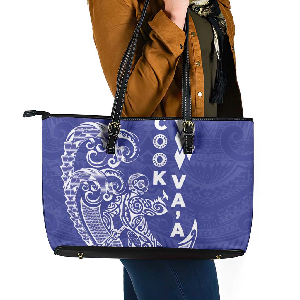 Cook Islands Va'a Polynesian Art Tattoo Leather Tote Bag Blue Color LT03 - Polynesian Pride