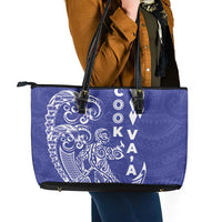 Cook Islands Va'a Polynesian Art Tattoo Leather Tote Bag Blue Color LT03 - Polynesian Pride