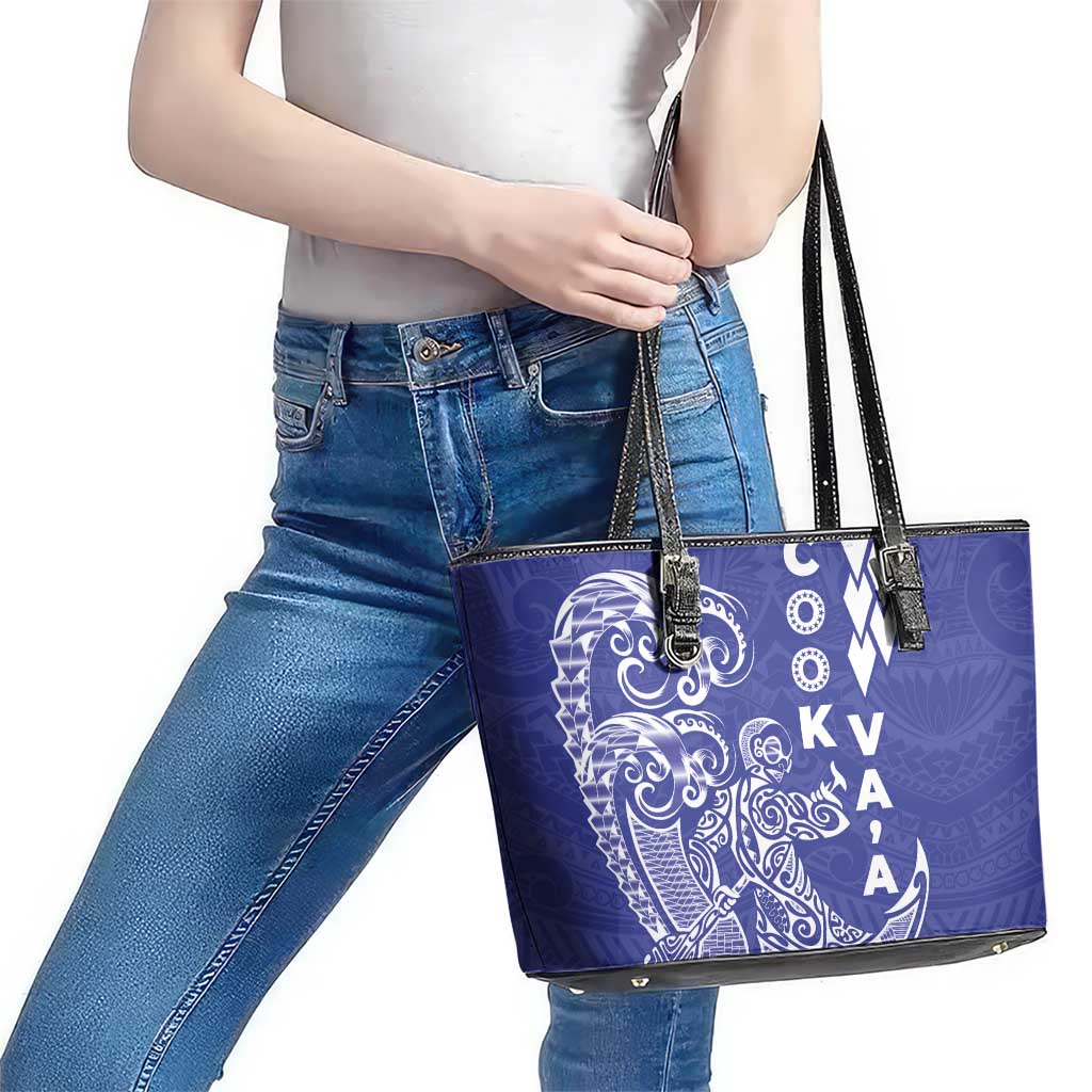 Cook Islands Va'a Polynesian Art Tattoo Leather Tote Bag Blue Color LT03 - Polynesian Pride