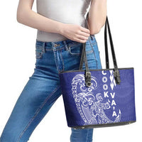 Cook Islands Va'a Polynesian Art Tattoo Leather Tote Bag Blue Color LT03 - Polynesian Pride