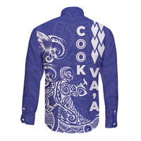 Cook Islands Vaa Polynesian Art Tattoo Long Sleeve Button Shirt Blue Color