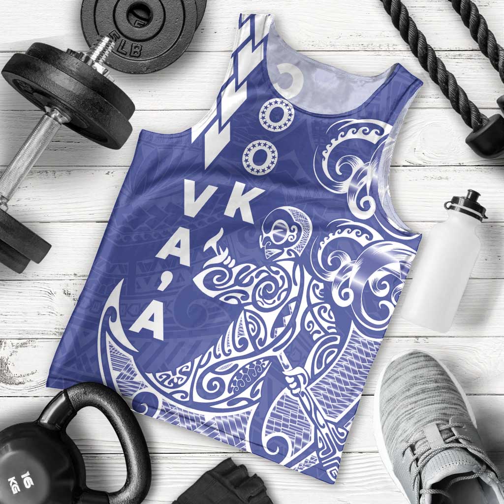 Cook Islands Va'a Polynesian Art Tattoo Men Tank Top Blue Color LT03 - Polynesian Pride