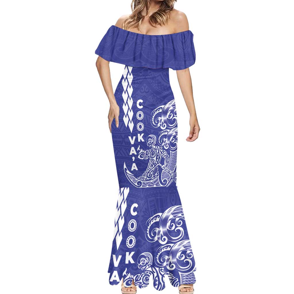 Cook Islands Vaa Polynesian Art Tattoo Mermaid Dress Blue Color