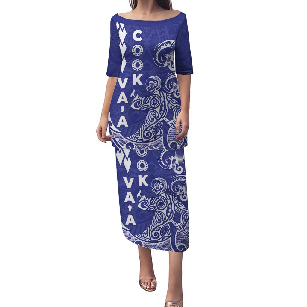 Cook Islands Va'a Polynesian Art Tattoo Puletasi Blue Color LT03 Long Dress Blue - Polynesian Pride