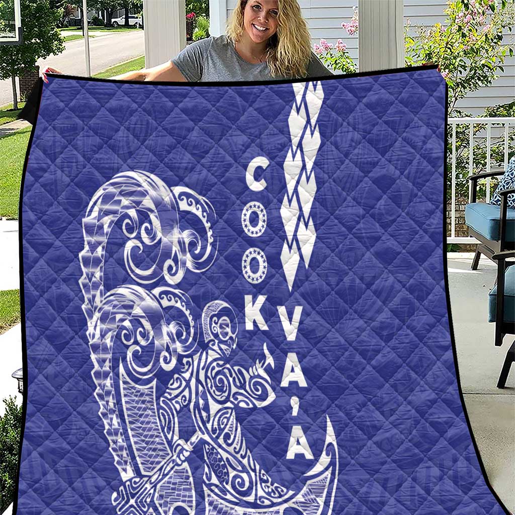 Cook Islands Vaa Polynesian Art Tattoo Quilt Blue Color