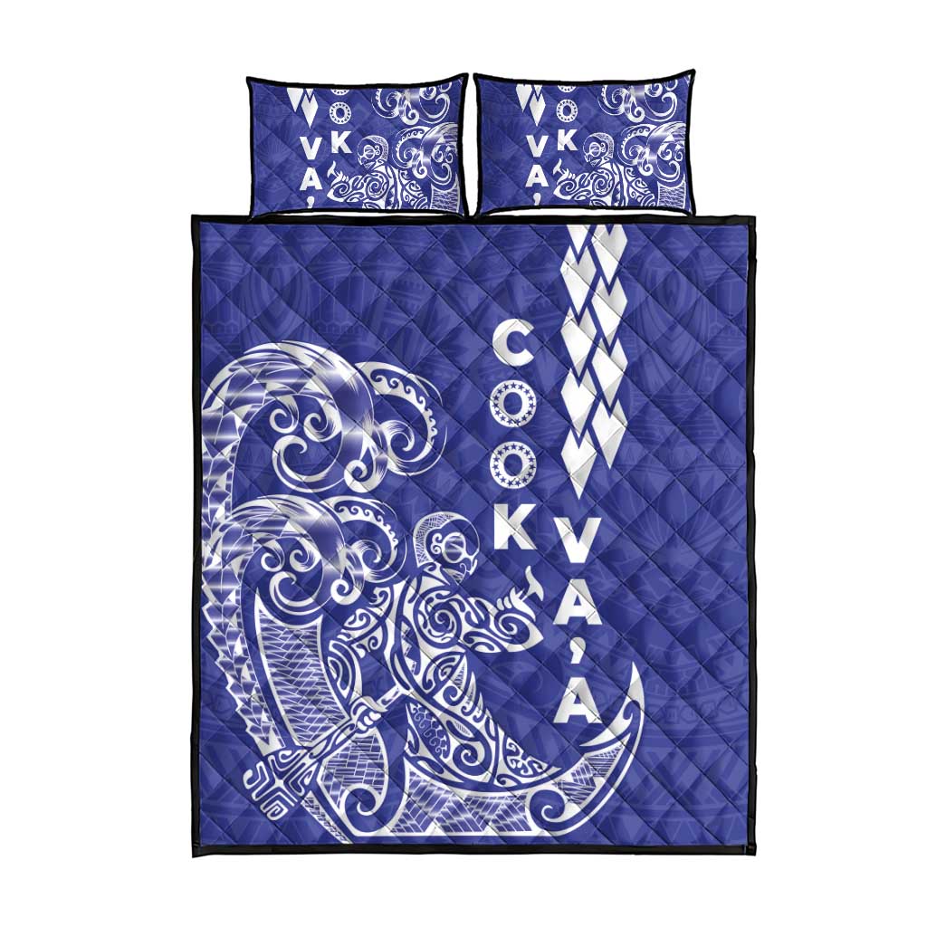 Cook Islands Va'a Polynesian Art Tattoo Quilt Bed Set Blue Color LT03 - Polynesian Pride
