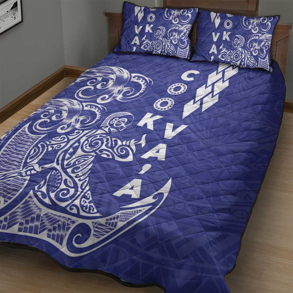 Cook Islands Va'a Polynesian Art Tattoo Quilt Bed Set Blue Color LT03 - Polynesian Pride