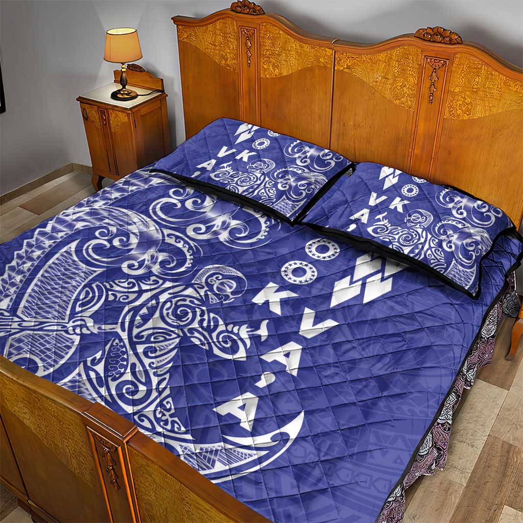Cook Islands Va'a Polynesian Art Tattoo Quilt Bed Set Blue Color LT03 - Polynesian Pride
