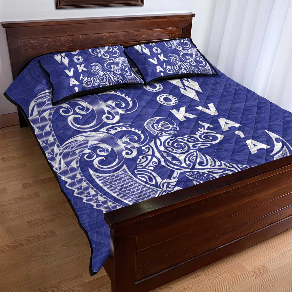 Cook Islands Va'a Polynesian Art Tattoo Quilt Bed Set Blue Color LT03 - Polynesian Pride