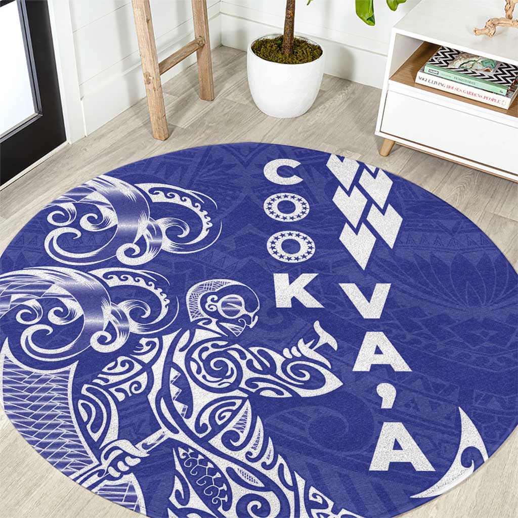 Cook Islands Vaa Polynesian Art Tattoo Round Carpet Blue Color