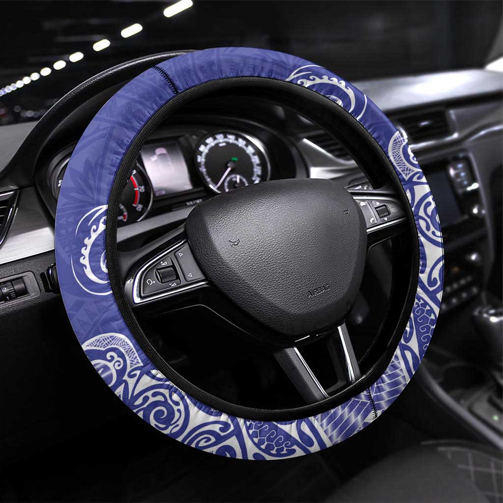 Cook Islands Va'a Polynesian Art Tattoo Steering Wheel Cover Blue Color LT03 Universal Fit Blue - Polynesian Pride