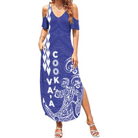 Cook Islands Va'a Polynesian Art Tattoo Summer Maxi Dress Blue Color LT03 Women Blue - Polynesian Pride