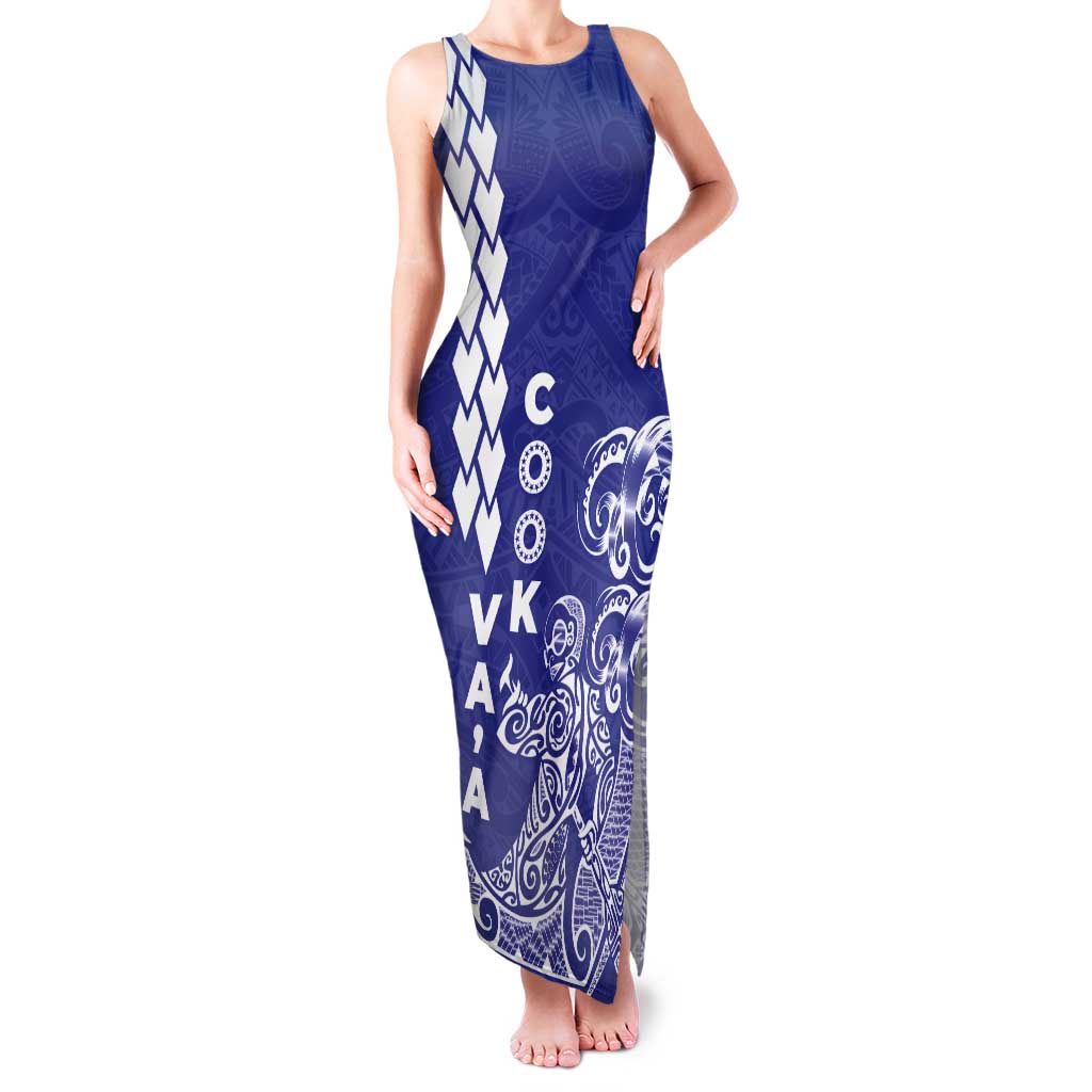 Cook Islands Va'a Polynesian Art Tattoo Tank Maxi Dress Blue Color LT03 Women Blue - Polynesian Pride