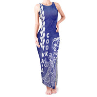 Cook Islands Va'a Polynesian Art Tattoo Tank Maxi Dress Blue Color LT03 Women Blue - Polynesian Pride