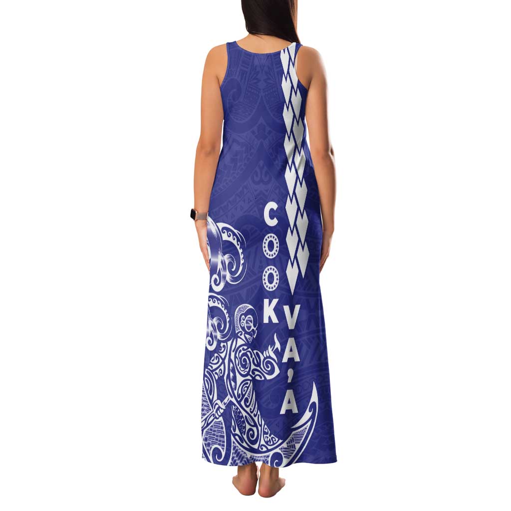 Cook Islands Va'a Polynesian Art Tattoo Tank Maxi Dress Blue Color LT03 - Polynesian Pride