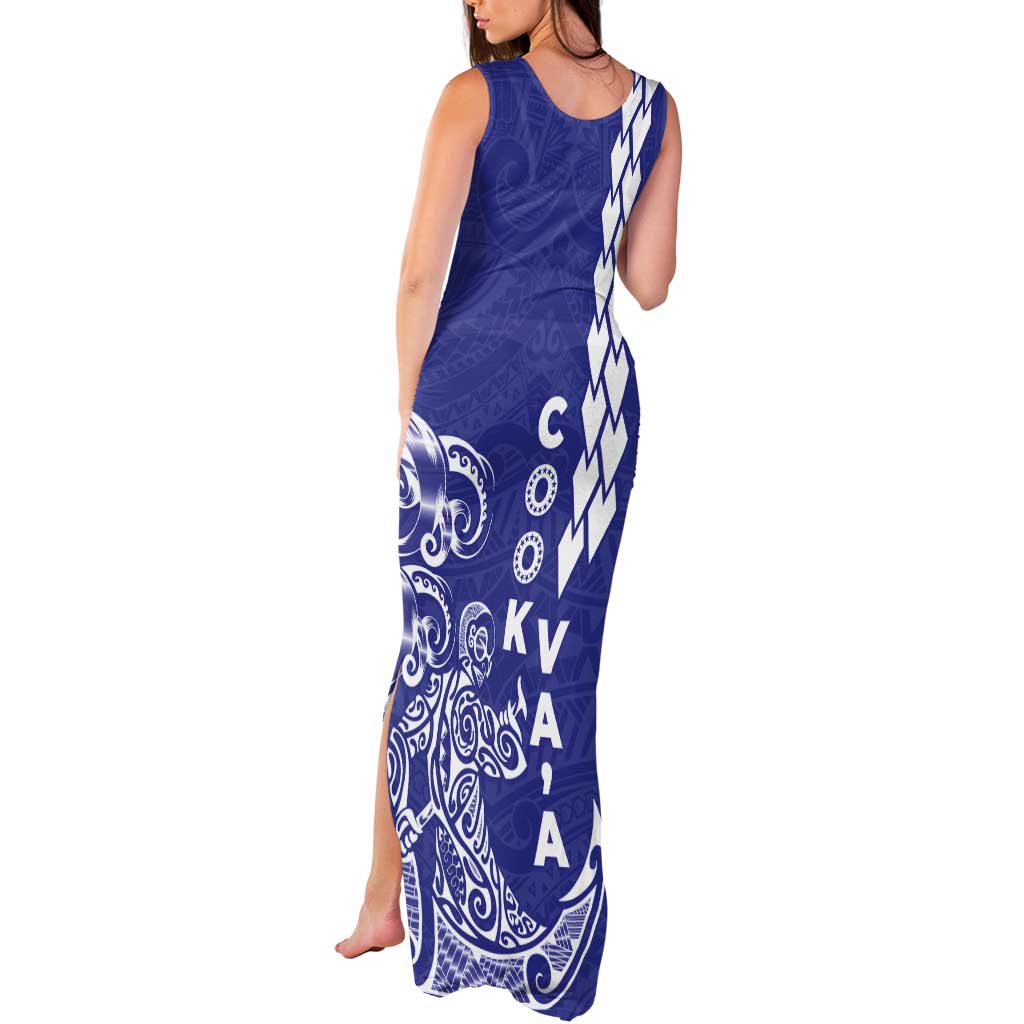 Cook Islands Va'a Polynesian Art Tattoo Tank Maxi Dress Blue Color LT03 - Polynesian Pride