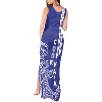 Cook Islands Va'a Polynesian Art Tattoo Tank Maxi Dress Blue Color LT03 - Polynesian Pride