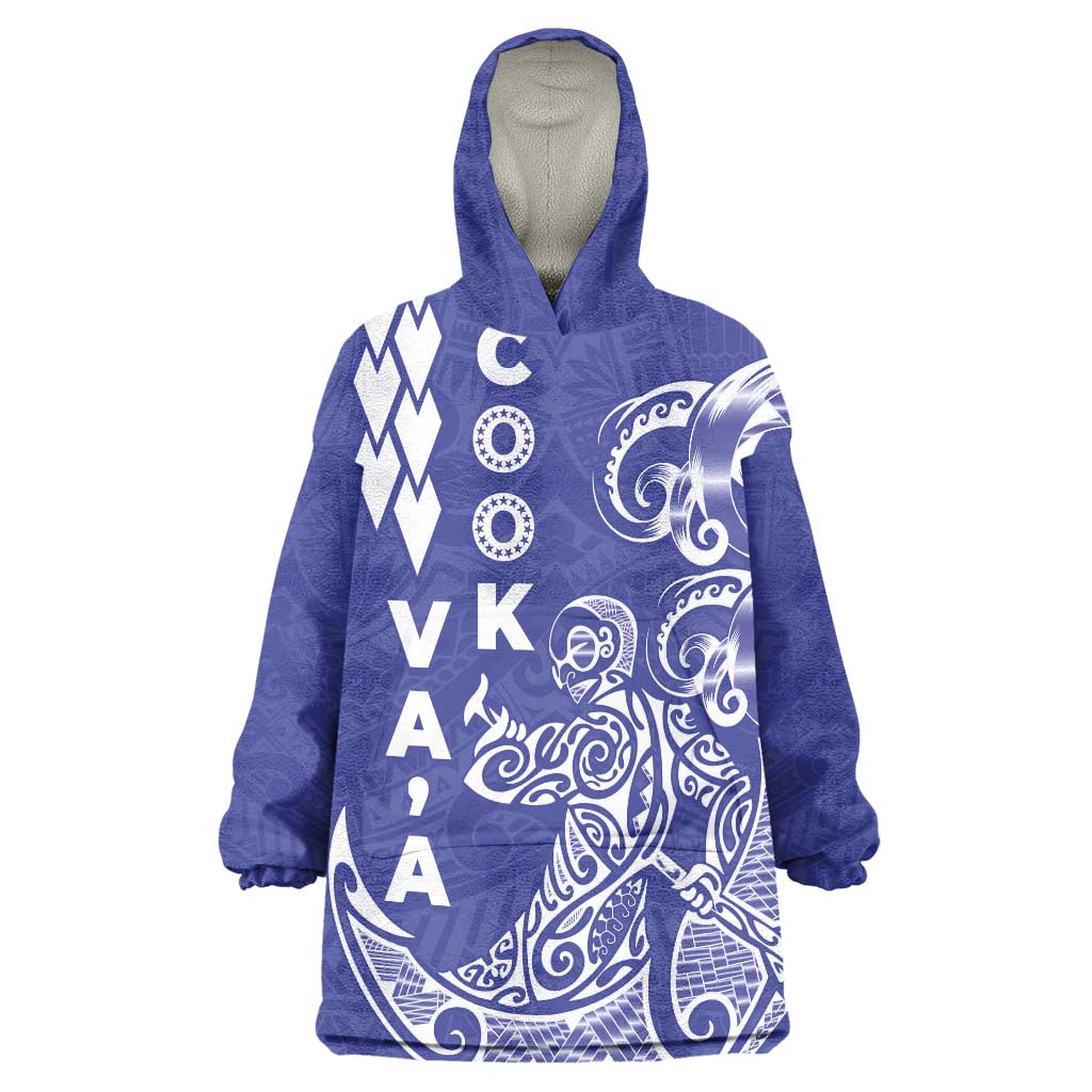 Cook Islands Vaa Polynesian Art Tattoo Wearable Blanket Hoodie Blue Color