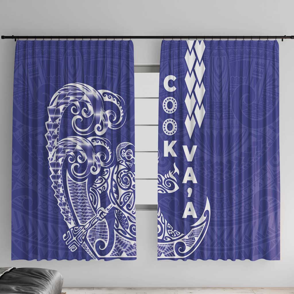 Cook Islands Va'a Polynesian Art Tattoo Window Curtain Blue Color LT03 With Hooks Blue - Polynesian Pride