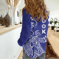 Cook Islands Vaa Polynesian Art Tattoo Women Casual Shirt Blue Color