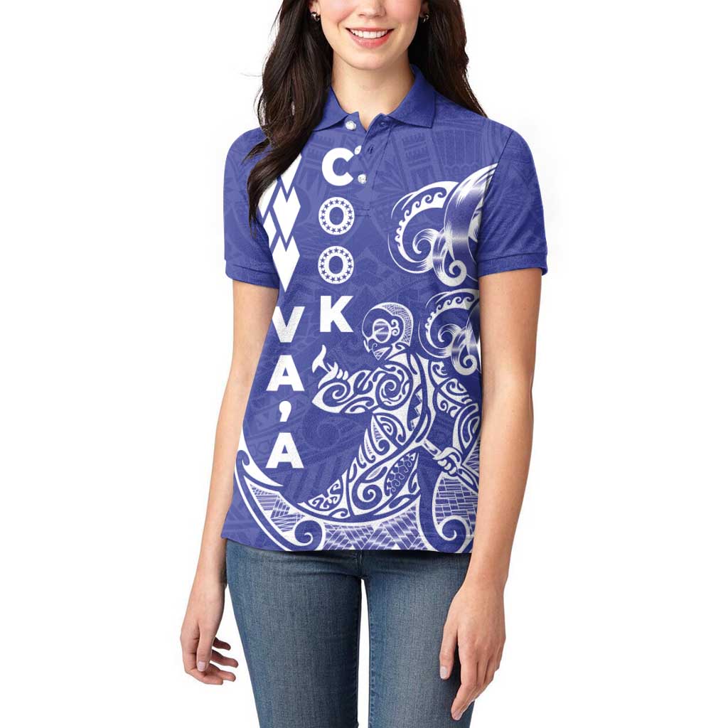 Cook Islands Vaa Polynesian Art Tattoo Women Polo Shirt Blue Color