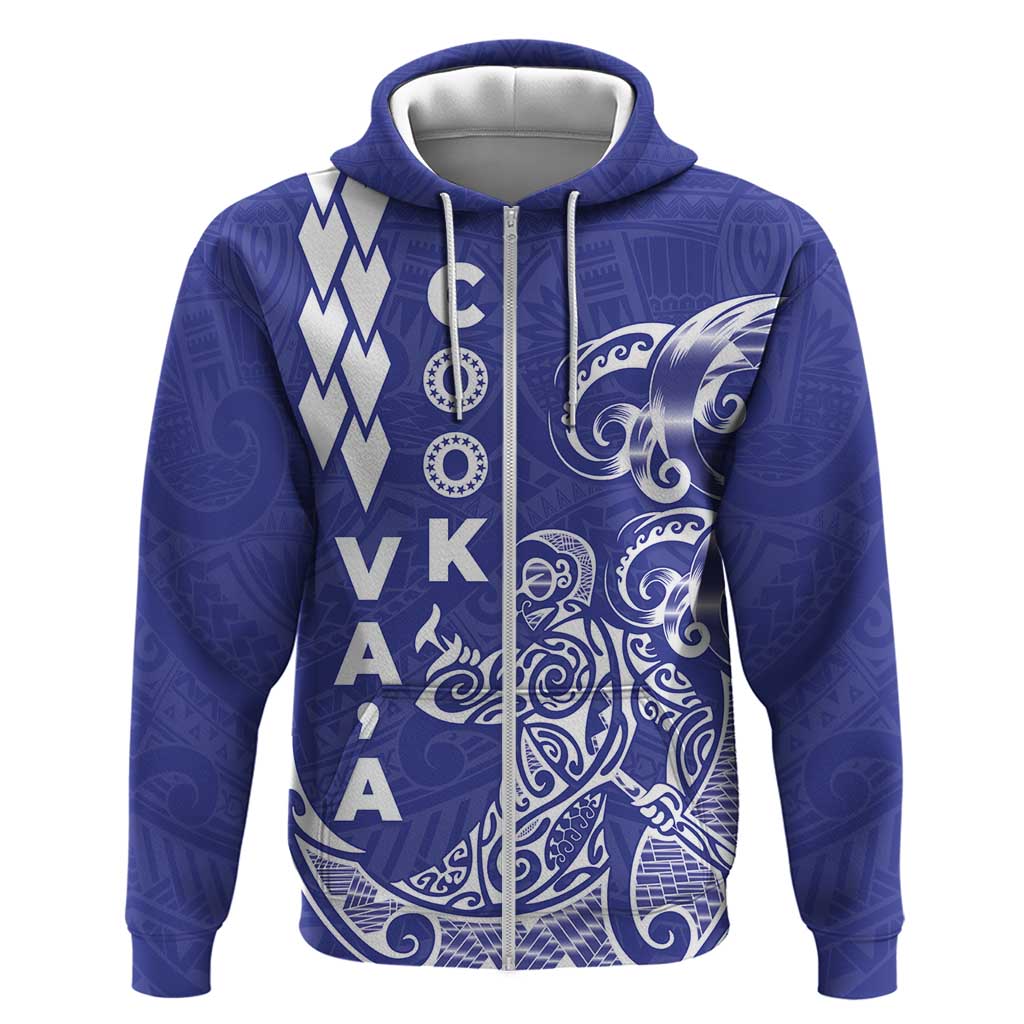 Cook Islands Vaa Polynesian Art Tattoo Zip Hoodie Blue Color