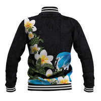 Hawaiian Plumeria and Turtle Baseball Jacket with Polynesian Tribal Art Pattern Vintage Vibes LT03 - Polynesian Pride