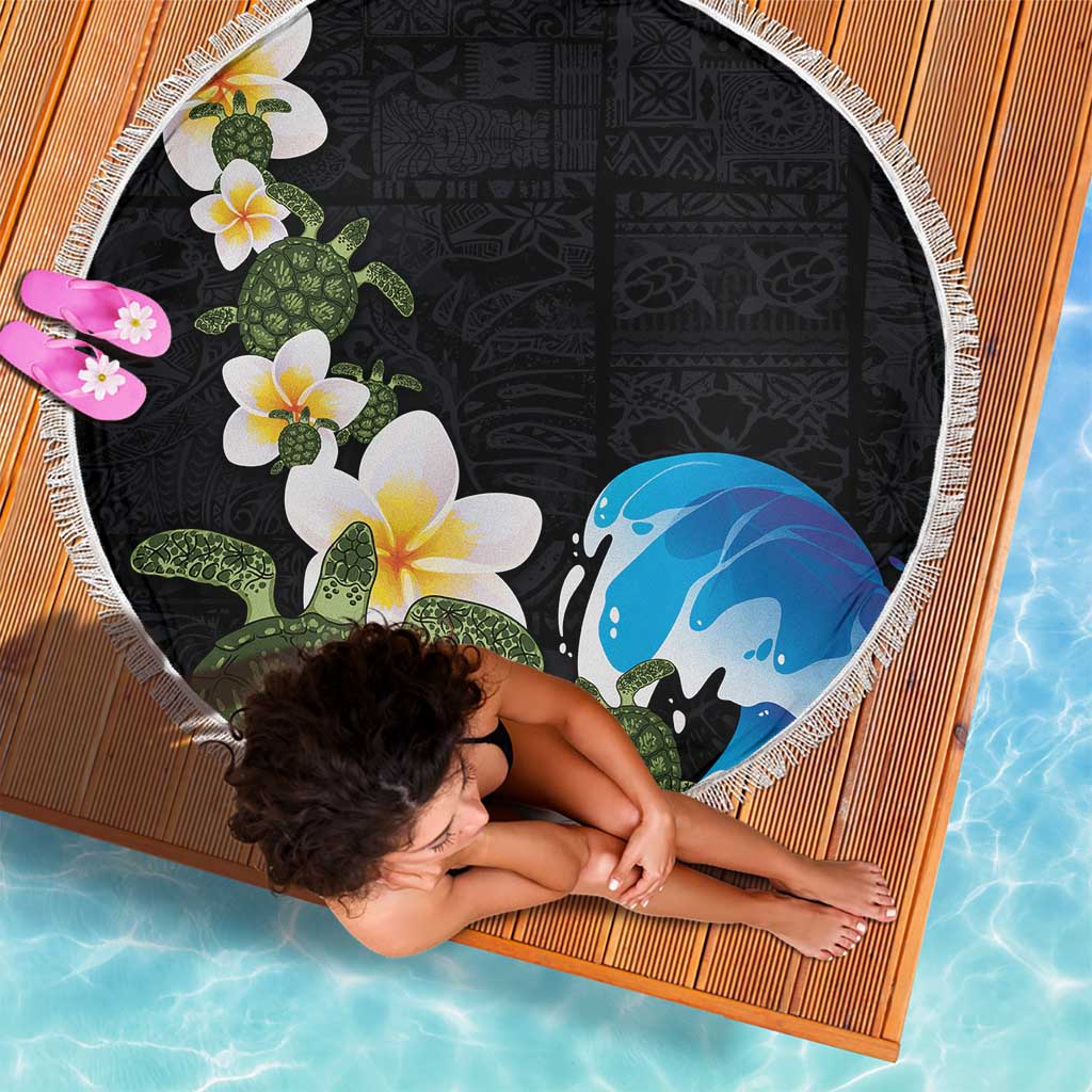 Hawaiian Plumeria and Turtle Beach Blanket with Polynesian Tribal Art Pattern Vintage Vibes LT03 - Polynesian Pride