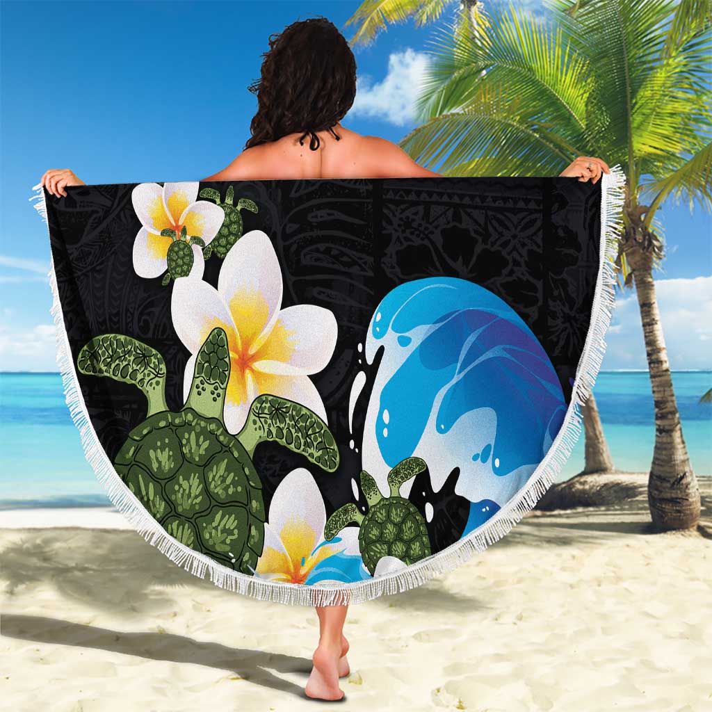 Hawaiian Plumeria and Turtle Beach Blanket with Polynesian Tribal Art Pattern Vintage Vibes LT03 - Polynesian Pride