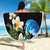 Hawaiian Plumeria and Turtle Beach Blanket with Polynesian Tribal Art Pattern Vintage Vibes